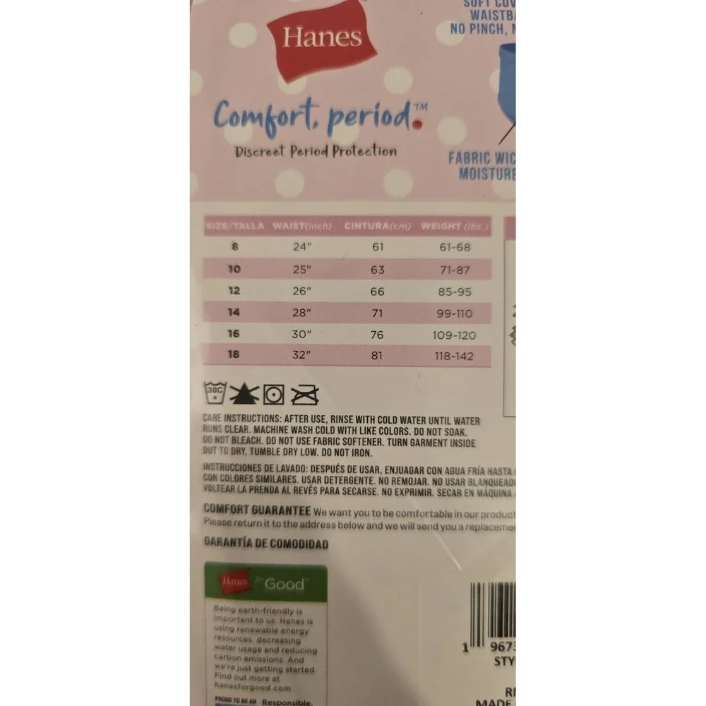 Hanes Girls'‎ 4pk Hipster Period Underwear - Multicolor- Size 14
